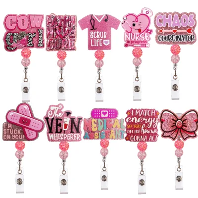 WOWEI Acrylic Glitter Medical-themed Text DIY Beaded Rhinestone Ball Bow-style Lanyard Powder Beads