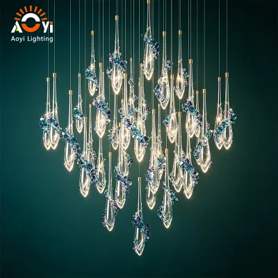 Water Drop Crystal Chandelier Crystal Modern Light Luxury Style for Villa Atrium Hotel Lobby