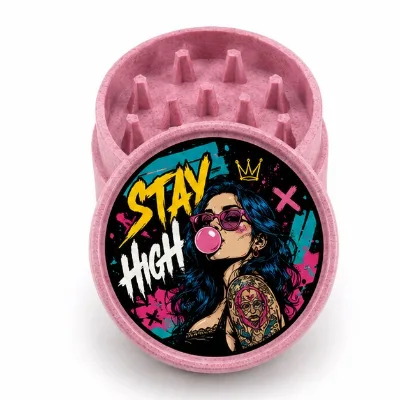 Pink Wheat Straw 2 Part Pop Art Lady Eco Biodegradable Anti Slip Pocket Herb Grinde