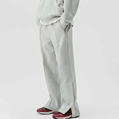 Custom Logo Streetwear Flare Jogger Grey Sweatpants Cotton Loose Wide Leg Mens Sweatpants With Pockets