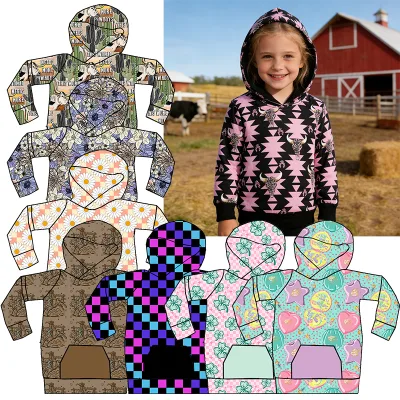 Boutique Kids Clothing Lovely Style Unisex Custom Design Spring Children Long Sleeve Hooded Pocket Top