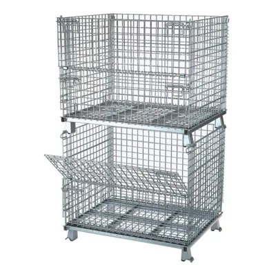 Foldable Galvanized Metal Wire Mesh Container Collapsible Heavy Duty Stacking Cage for Warehouse Material Handling