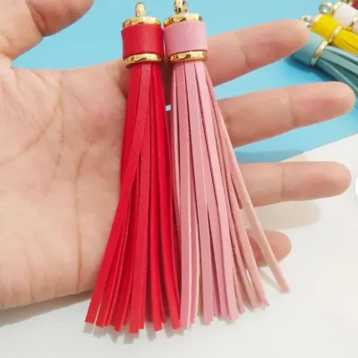 Leather Tassel Pendant Long Tassel Silicone Bead Bracelet Multi-color PU Leather Tassel Keychain