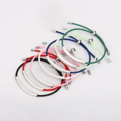 Customized DIY Personalized Friendship Bracelet, Adjustable Rope Stainless Steel Bracelet, Woven Colorful Bracelet