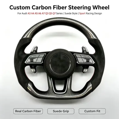 Custom Real Carbon Fiber Suede Steering Wheel for Audi A3 A4 A5 A6 A7 Q3 Q5 Q7 Sport Racing Car Steering Wheel