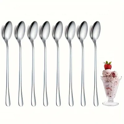 Stainless Steel 1/10pcs Long Handle Spoons Set - Dishwasher Safe, Ideal For Ice , Coffee, Tea Stirring Kitchen Utensils