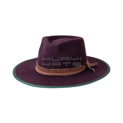 Custom Dark Purple Hard Stiffness Fedora Hats Handmade Hatband With Binding Edge