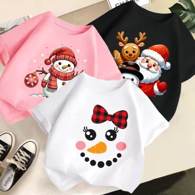 Kids' Short-Sleeve Cotton Crew-Neck T-Shirts Korean Style Animal Cartoon Printed Moisture-Wicking for Boys Girls New 2026 Trendy