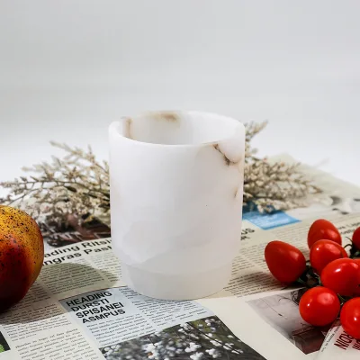 Wholesale Custom Luxury Minimalist Eco-friendly Marble Jar with Metal Lid Cylinder Shape for Pen Storage and Home Decor