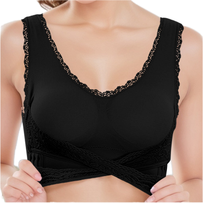 Wireless Front Cross Buckle Lace Lift Bra Front Cross Side Buckle Wireless Lace Bra