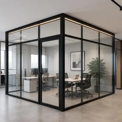 Frame Glass Partition Door Office Room Divider Wall Track Hardware Polished Finish Factory Supply Custom Height Thickness