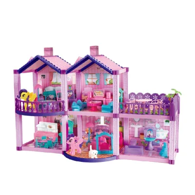 2026 DIY Toys Pink Plastic Dollhouse Miniature Furniture Villa Princess Castle Play Set Pretend Play Doll House for Girls