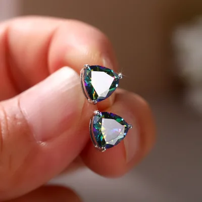 Trendy Mini Wholesale Fashion Color Treasure Simple Geometric Triangle Women Copper Zircon Stud Earrings