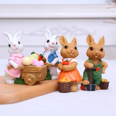 Exquisite Easter Table Decorations Resin Craft Wholesale Easter Trends Adorable Bunny Cart Creative Garden Rabbit Ornaments