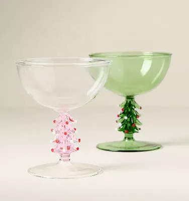 Factory Custom Icon Stemmed  Christmas Tree Coupe Glass  Wine Glass Colorful Wine Glass for Home Decoration Wedding Event