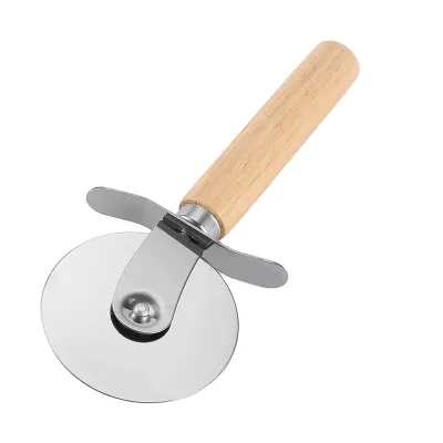 Disposable Stainless Steel Pizza Cutter Wheel with Smooth Rotating Wooden Handle Safe & Healthy Metal Material