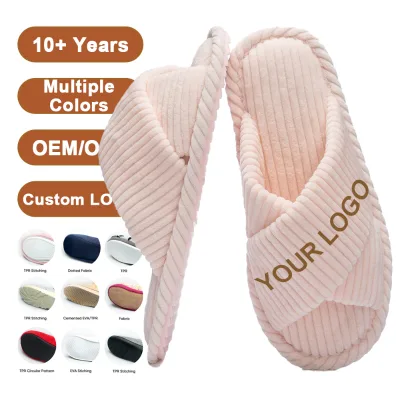 Wholesale Custom LOGO Ladies Winter Polyester Crisscross Strap Open Toe Hotel & House for Anti Slip Hardwearing TPR Sole