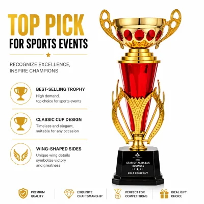 Best Selling Trophy Red Classic Trophy Soccer Can Be Custom Trophy Wing-shaped Side Trophy Plastic Trophy