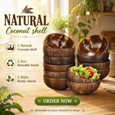 Wholesale Eco-friendly Natural Coconut Shell Classic Design Bowl Custom Logo Sustainable Large Capacity Smoothie Bowl