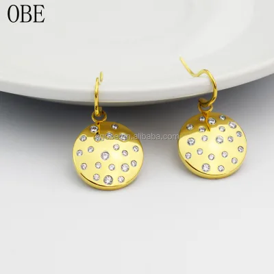 Factory Direct Sale OBE New Arrival Fashion High Quality Wholesale Latest Model Stainless Steel Stud Earrings Zircon 14K Gold