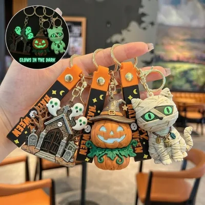 Eco Friendly Soft PVC Rubber Halloween Keychain Custom Logo 3D Glow in Dark Luminous Keyring for Bulk Promotional Giveaway