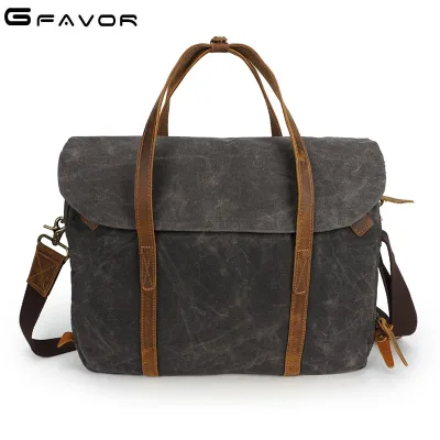 Hot Sell Brand Vintage Canvas Waxed Waterproof Leather Trim Teenager Messenger Unisex Shoulder Satchel Laptop Book Bag