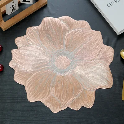Home Decoration Round Flower Placemats Waterproof Oilproof Wedding Dinning Table Mats Pvc Vinyl Pressed Placemat