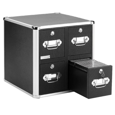 CD Case Holder - File Cabinet CD Rack W/ 2 Drawers and Key Locks DVD Organizer and CD Storage Box - Black