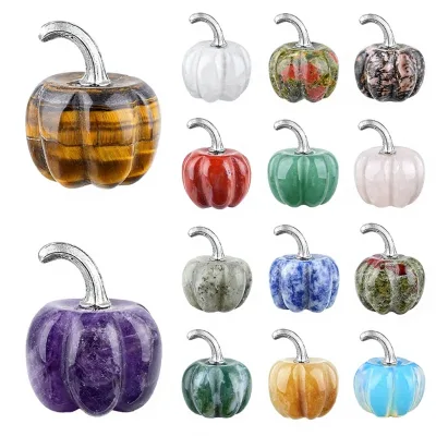Wholesale 20mm Natural Amethyst Pumpkin Crystal Healing Stone Home Office Desktop Ornament Halloween Mini Decor for DIY Gift