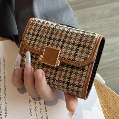 Women's Retro Student Printed New Houndstooth Color-Block Folding Exquisite Geometric Polyester Portable Luxury Hot Sale