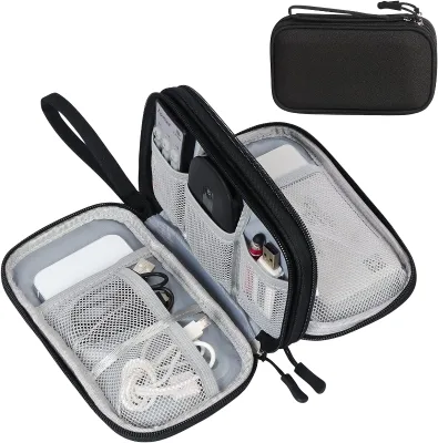 Electronic Accessories Carry Case Portable Waterproof Double Layers , Charger, Phone, Earphone Black