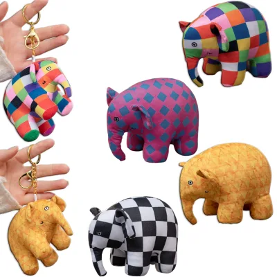 Colorful Plaid Stuffed Animal Plush Toy Elephant Teddy Bear Comforter PP Cotton Filled Home Decoration Pillow Bag Pendant