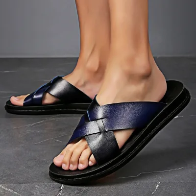 Summer Insole Platform Soft Men's Luxury Leisure Printed Casual Fisherman Slippers Open Toe Leather Outdoor Flat Sandals