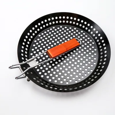 Non Stick BBQ Barbecue Grilling Skillet with Folding Handle Round Pizza Grill Pan Christmas Space Valentine Cover Custom Party