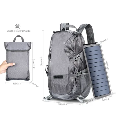 6.5W Solar USB Charging Bag Outdoor Sports Backpack Lightweight Portable Folding Bag Men's Women's Travel Backpack for Camping