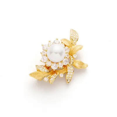 Aimgal Fine Jewelry Versatile Vintage Ring Dual Purpose Pin in Brushed 925 Silver Mother of Pearl & Zircon Luxury Jewelry