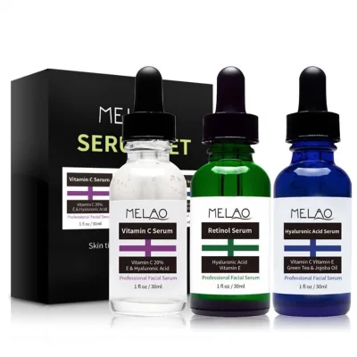 MELAO Anti-Aging Face Serum Set with Vitamin C Vitamin a Hyaluronic-Acid (3 X 1 Oz) Serum Kits Private Label