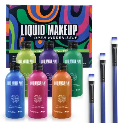 Halloween Face Paint 6 Organic Colors 90ml Cruelty-Free Liquid Body and Face Paint for Kids