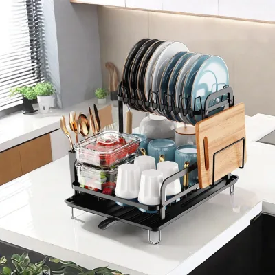 Home Kitchen Double-layer Draining Rack Multifunctional Chopping Board Rack New Style Detachable Water Dish Modern Simple Dishes