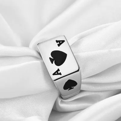 Hot-sale Poker Rings Mens Womens Polished Stainless Steel Biker Rings Poker Spade Ace Silver Black Rings