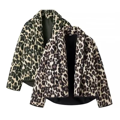 Fashion Winter Leopard Print Long Sleeve Warm Coat for Woman