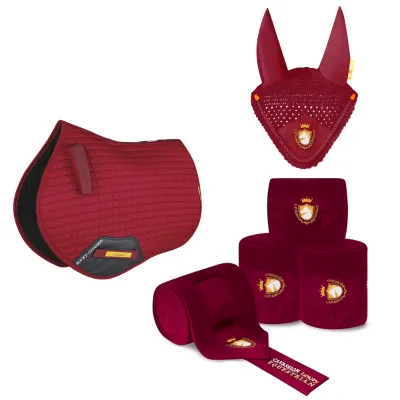 Professional Equestrian Three-Piece Set Ear Bonnets Saddle Pads & Leg Wraps for Deluxe Horse Riding Combo Set in Polyester Fiber