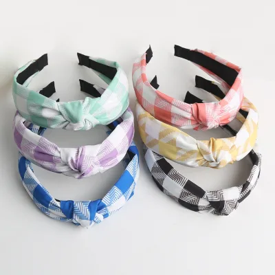 New Plaid Headband Korean Print Middle Knot Headband for Women Young Girls Wholesale Cheap Headbands
