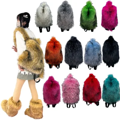 Faux Fur Shoulder Bag Female Hundred Travel Plush Backpacks