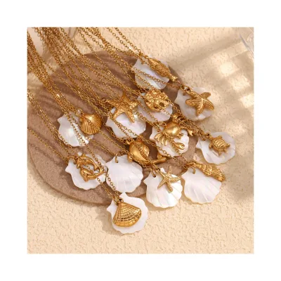 Tarnish Free Hawaiian Beach Shell Pendant Stainless Steel Ocean Animal Starfish Charm Waterproof Shell Pendant Necklace