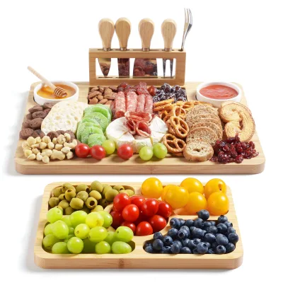 Bamboo Charcuterie Boards and Knife Set for Kitchen Food Storage