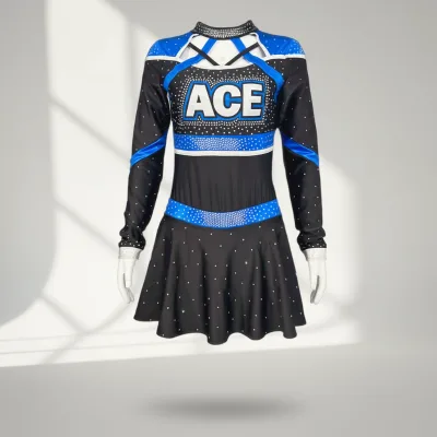 Custom Cheerleading and Majorette Uniform Sets for Girls Rhinestone Bodysuit Long Sleeve Crop Top & Skirt OEM Design