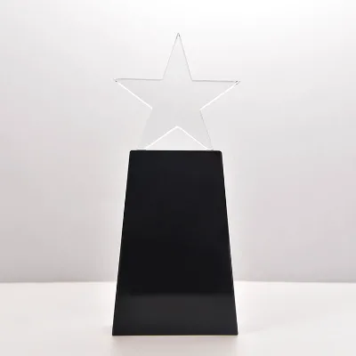 Wholesale Customizable Clear Star Shaped Crystal Trophy Award with Engraving Black Base Sports Theme Home Decoration