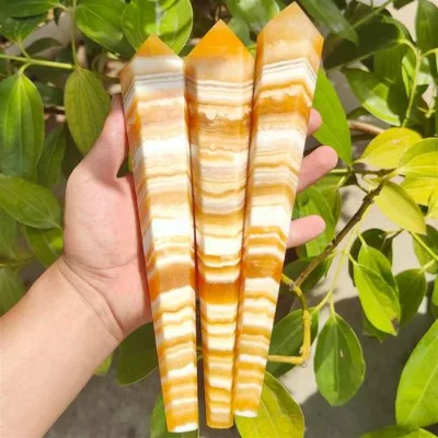 Wholesale Natural Crystals Healing Stones Yellow Calcite Wands Honey Calcite Tower Point Wand for Home Decoration