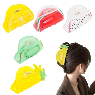 Lemon Slice Acrylic Hair Claw Clip Summer Fruit Shark Clip Korean Cute Back Head Hair Jaw Women Barrettes Accessories